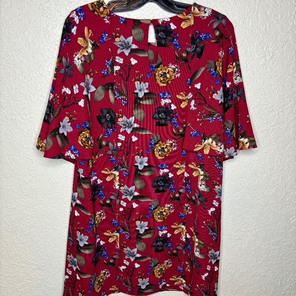 Umgee Red Floral Office Casual Flirty Flutter Sleeves Dress Women's Size… - Picture 1 of 11